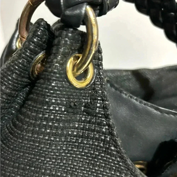 Michael kors black straw shoulder handbag with leather strap & trim - Picture 11 of 13